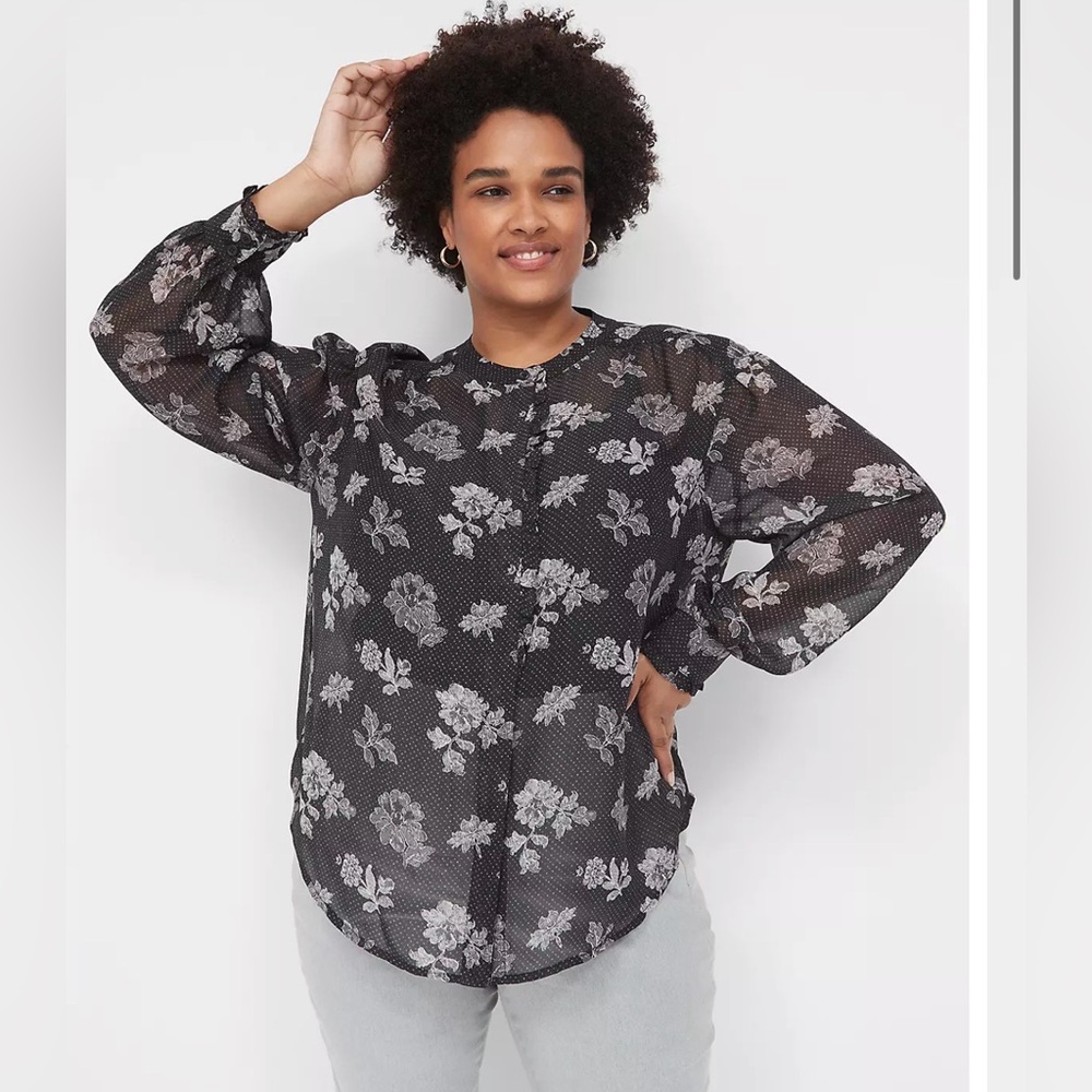 NWT Sheer Ruffled Button-Down Chiffon Top